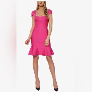 Hervé Léger Cap Sleeve Flare Skirt Bandage Dress $890